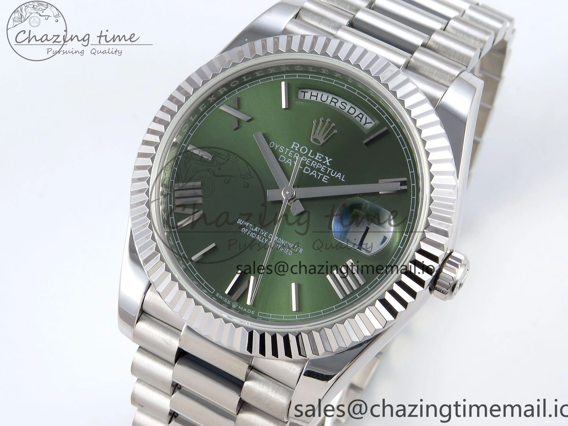 0113 Tailored Day Date 40 SS 228239 KF 1:1 Best Edition Green Roman Dial on President Bracelet VR3255 (Gain Weight) 826